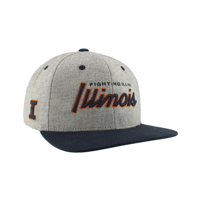 Illinois Hat Grey Script Flatbill Snapback