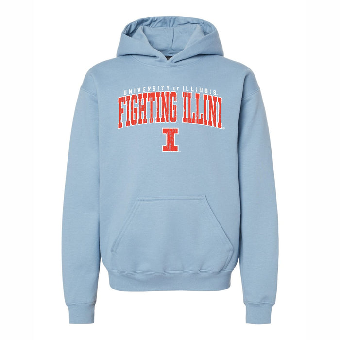 Illinois Hoodie Kids Powder Blue Distressed Fighting Illini