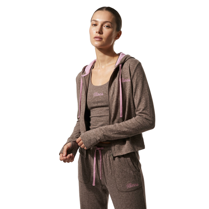 Illinois Hoodie Women's Lightweight Brown/Pink Script