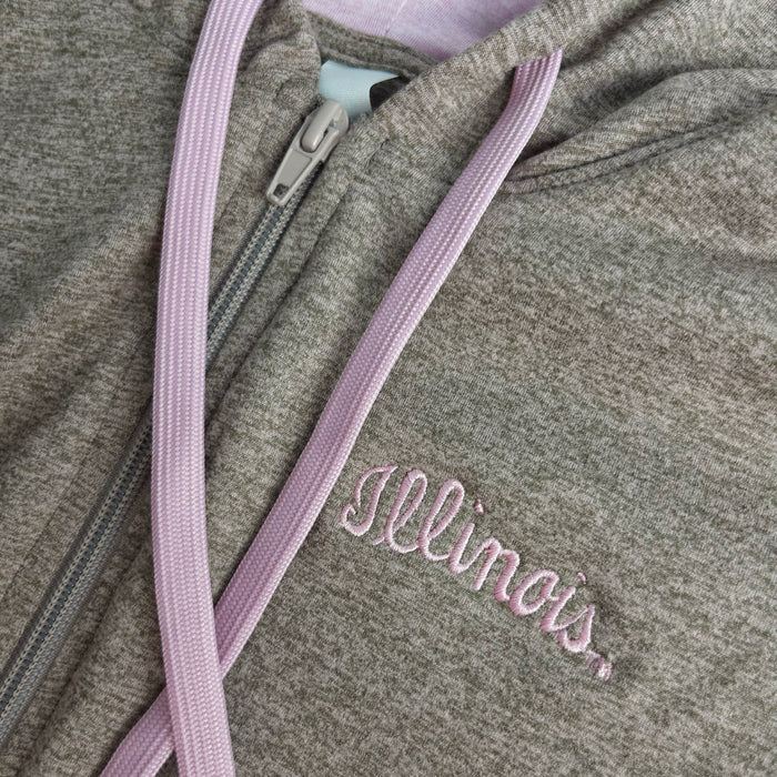 Illinois Hoodie Women's Lightweight Brown/Pink Script