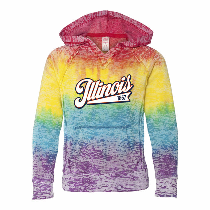 Illinois Kids Hoodie Multi-Color Tie Dye Script