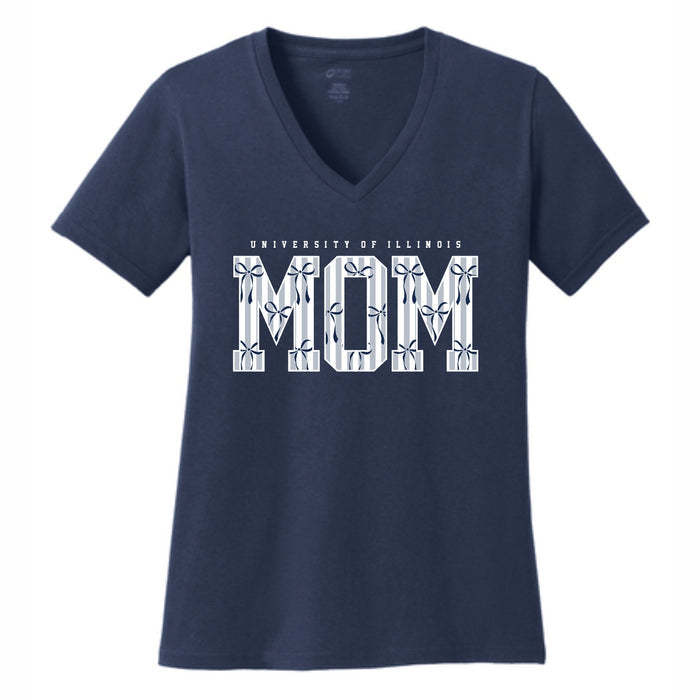 Illinois Mom T-Shirt Navy Pinstripe Bows
