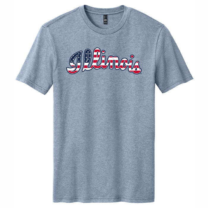 Illinois Patriotic Script T-Shirt Faded Blue