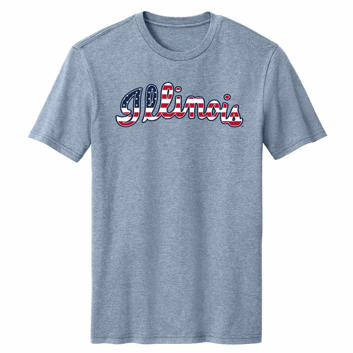 Illinois Patriotic Script T-Shirt Faded Blue