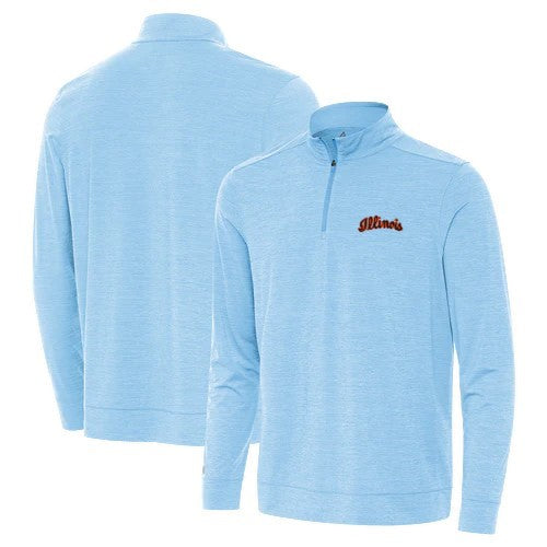 Illinois Pullover Men's Light Blue Script Antigua Quarter-Zip