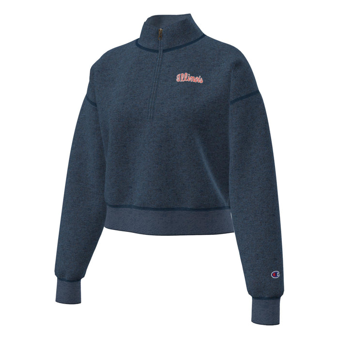 Illinois Quarter-Zip Women's Navy Script Cropped Champion