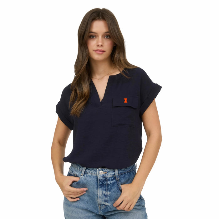 Illinois Shirt Women's Navy Pocket V-Neck Block I