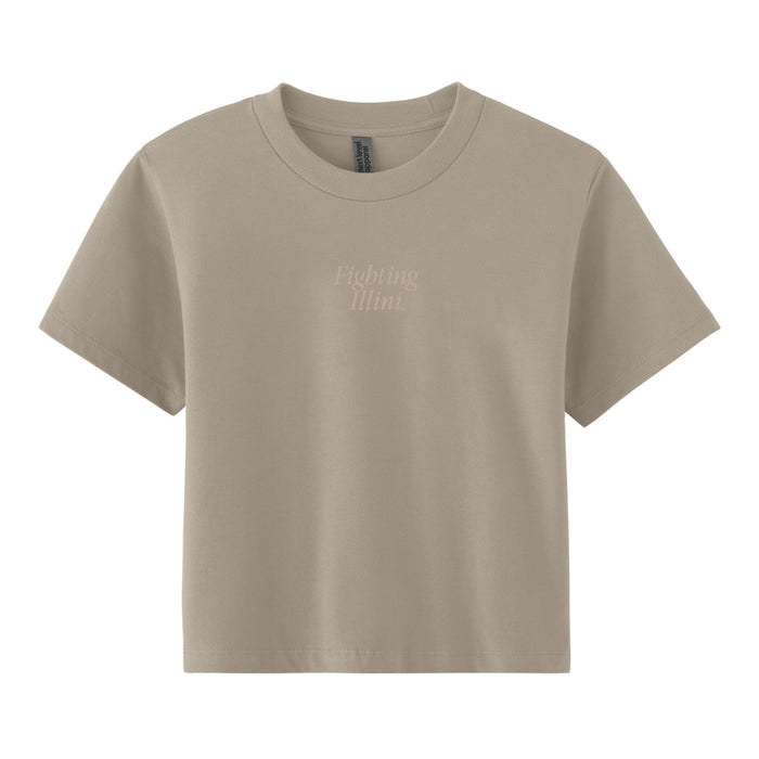 Illinois Shirt Women's Tan Boxy Crop Script