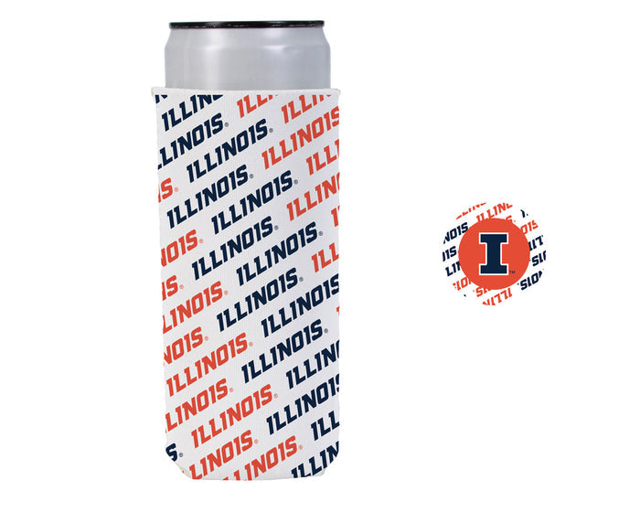 Illinois Slim Koozie Orange/Blue Wordmark
