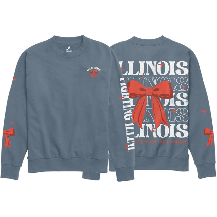 Illinois Sweatshirt Women's Ocean Grey Bow Crew