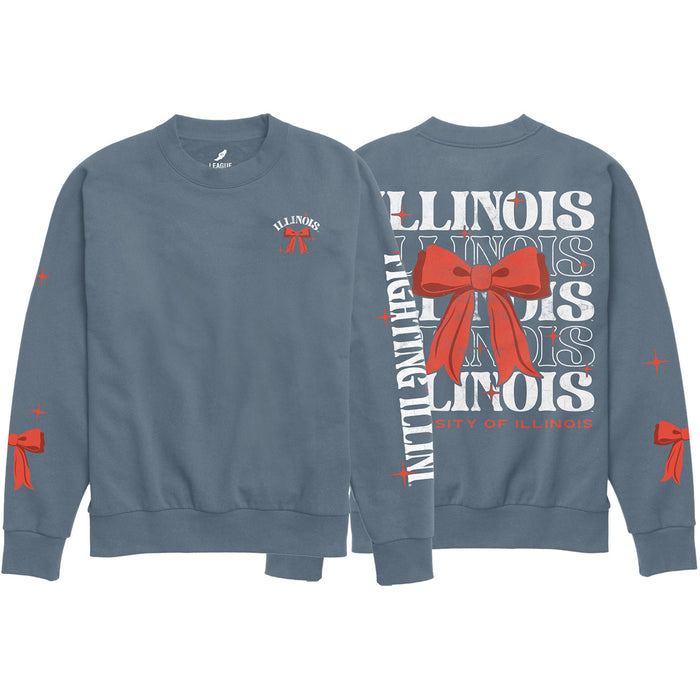 Illinois Sweatshirt Women's Ocean Grey Bow Crew