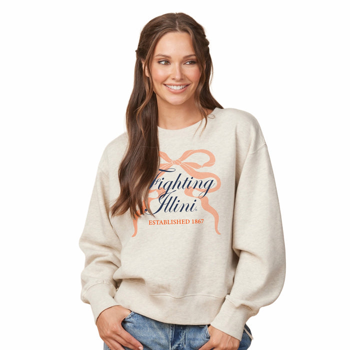 Illinois Sweatshirt Women's Tan Bow Script