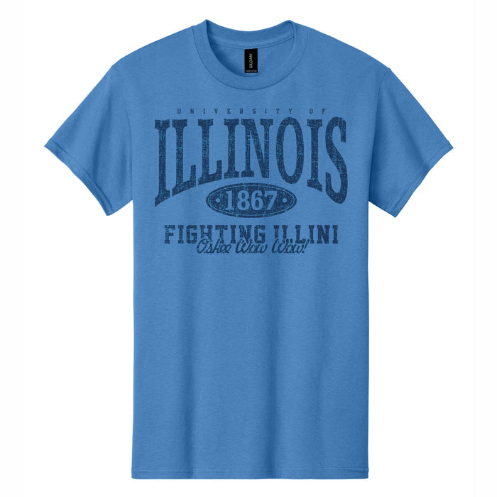 Illinois T-Shirt Blue/Navy Distressed Oval