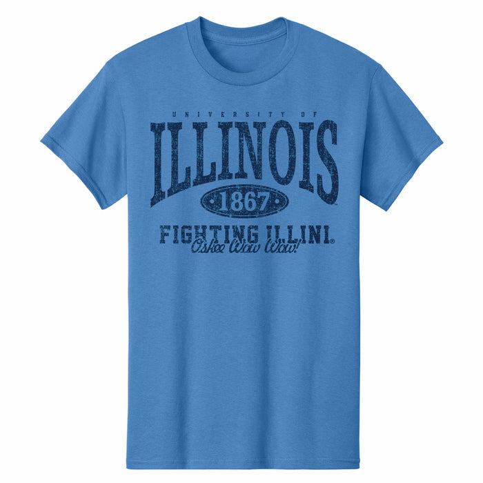 Illinois T-Shirt Blue/Navy Distressed Oval