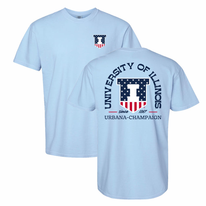 Illinois T-Shirt Light Blue Patriotic Shield