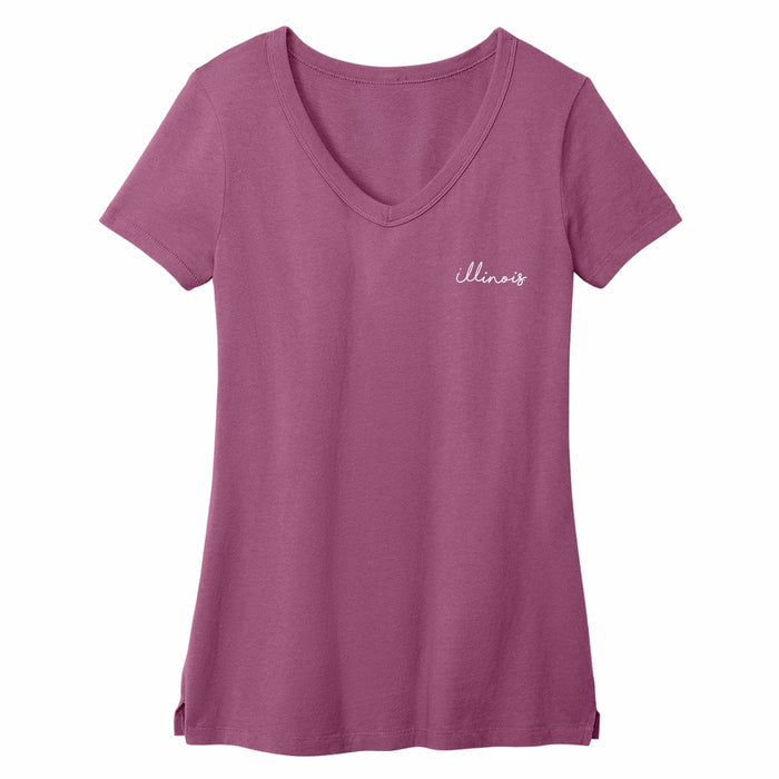 Illinois T-Shirt Women's Purple V-Neck Script