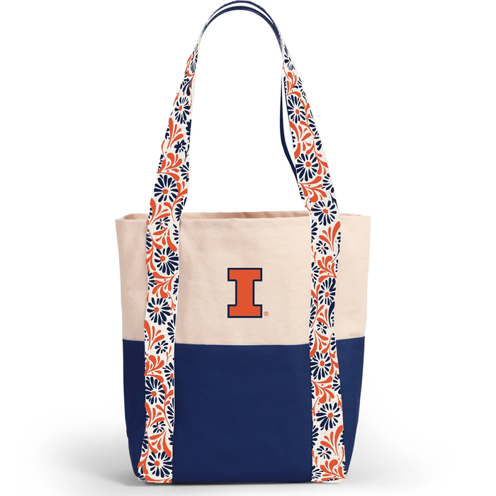 Illinois Tote Bag Orange/Navy Floral