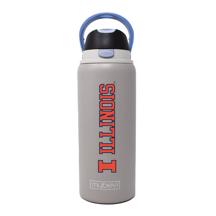 Illinois Water Bottle 32oz Stainless Grey Flip Lid