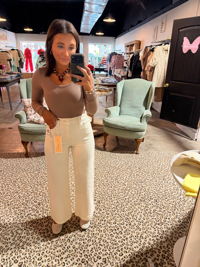 Ivory Adjustable Waist Crop Jean