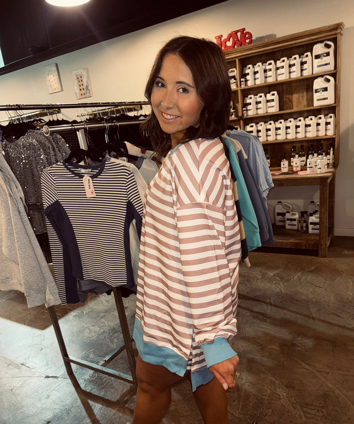 Khaki Blue Stripe Set