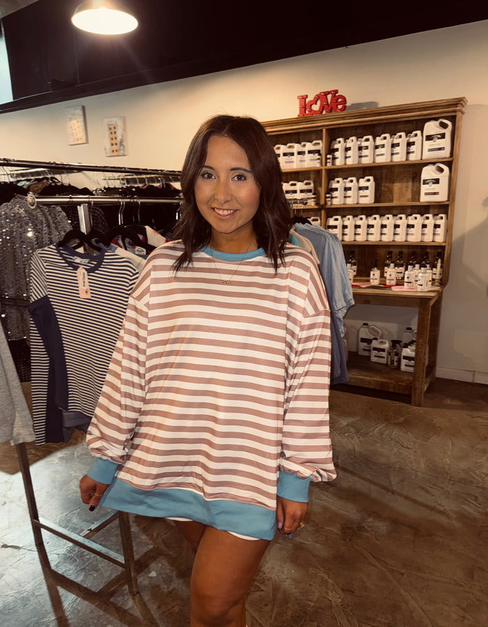 Khaki Blue Stripe Set