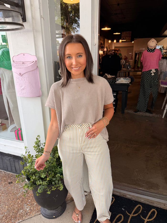 Khaki Stripe Barrel Jean