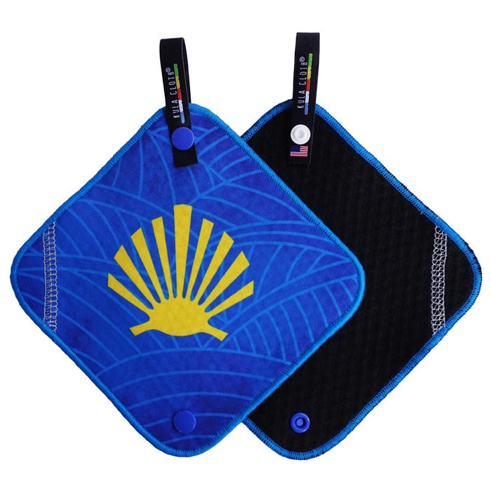Kula Pee Cloth in Camino de Santiago print, front and black antimicrobial back shown together