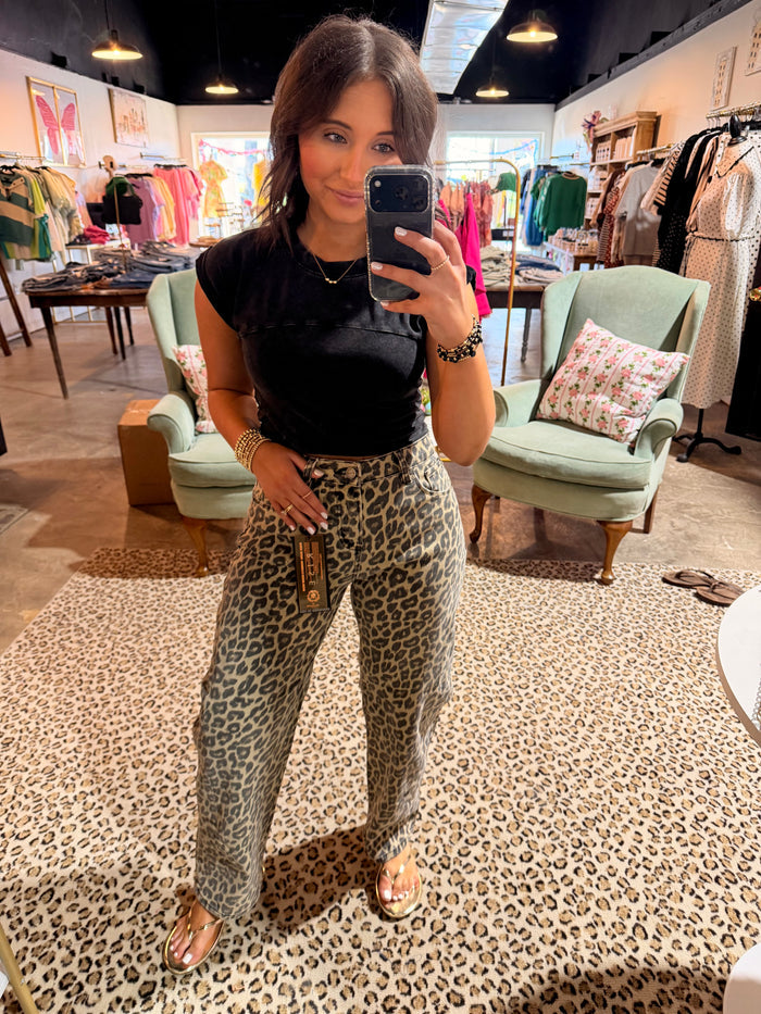 Leopard Slouchy Barrel Jean
