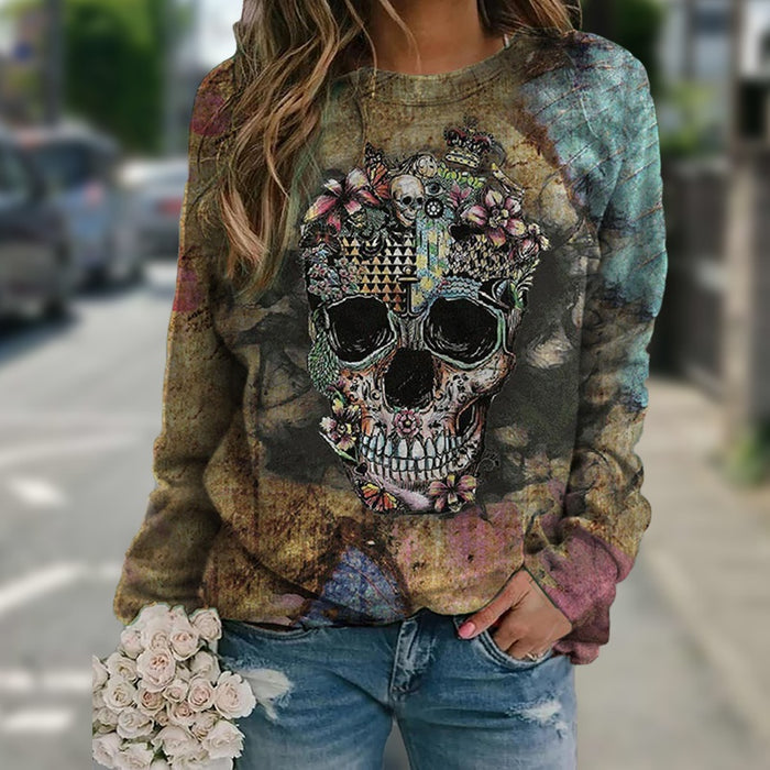 Long sleeve skull print sweatshirt - Livefree