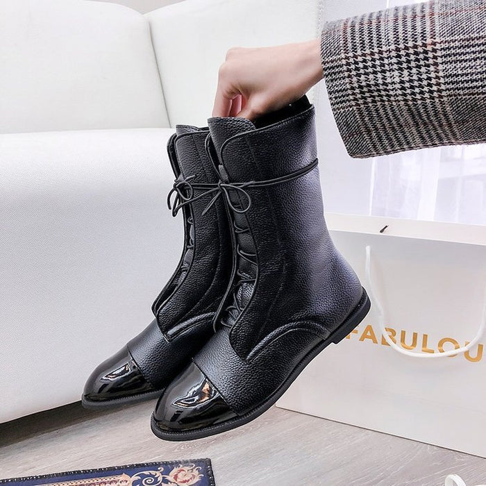 Martin Female Knee-high Black Motorcycle Handsome Chunky Heel - Livefree