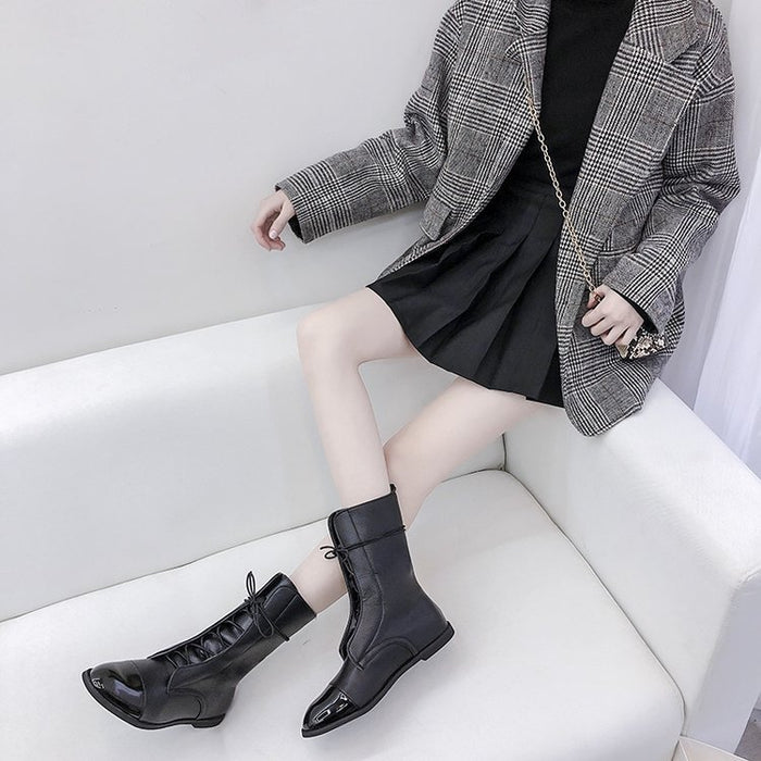 Martin Female Knee-high Black Motorcycle Handsome Chunky Heel - Livefree
