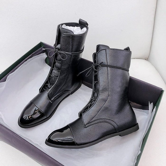 Martin Female Knee-high Black Motorcycle Handsome Chunky Heel - Livefree