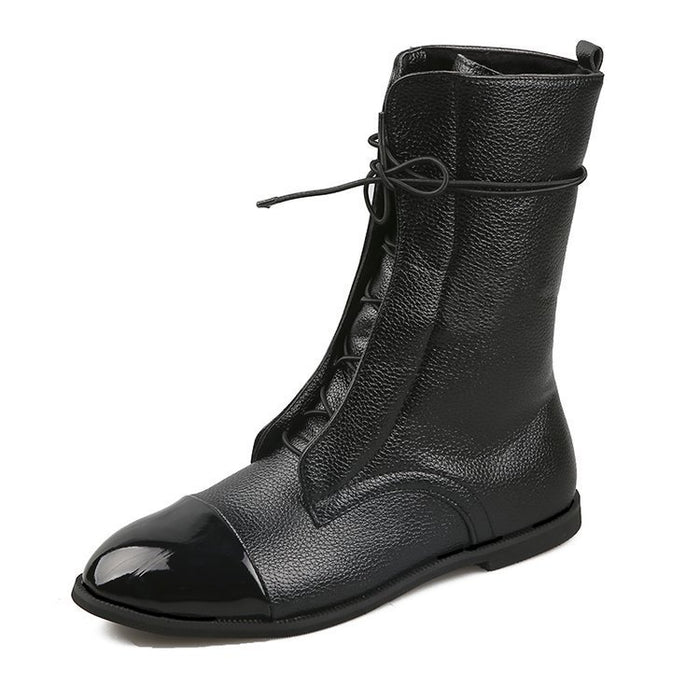 Martin Female Knee-high Black Motorcycle Handsome Chunky Heel - Livefree