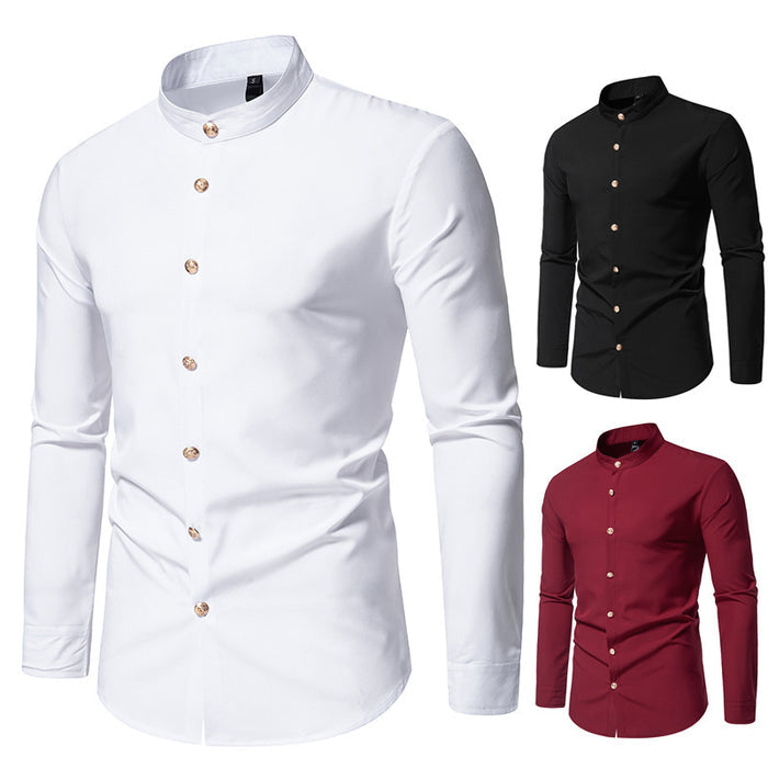 Men's Fashion Solid Color Party Shirt Metal Button Long Sleeve - Livefree