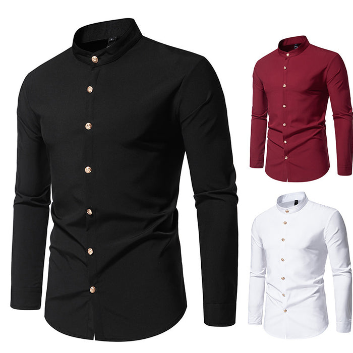 Men's Fashion Solid Color Party Shirt Metal Button Long Sleeve - Livefree