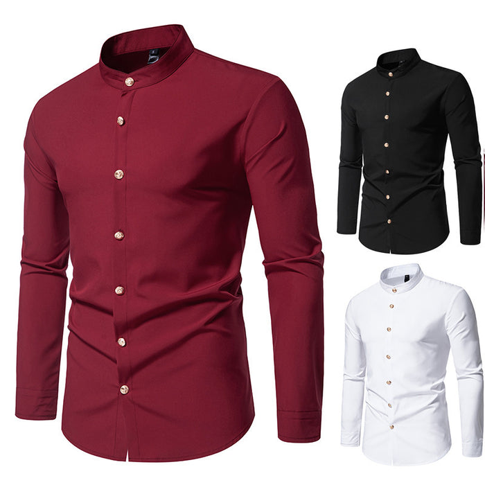 Men's Fashion Solid Color Party Shirt Metal Button Long Sleeve - Livefree