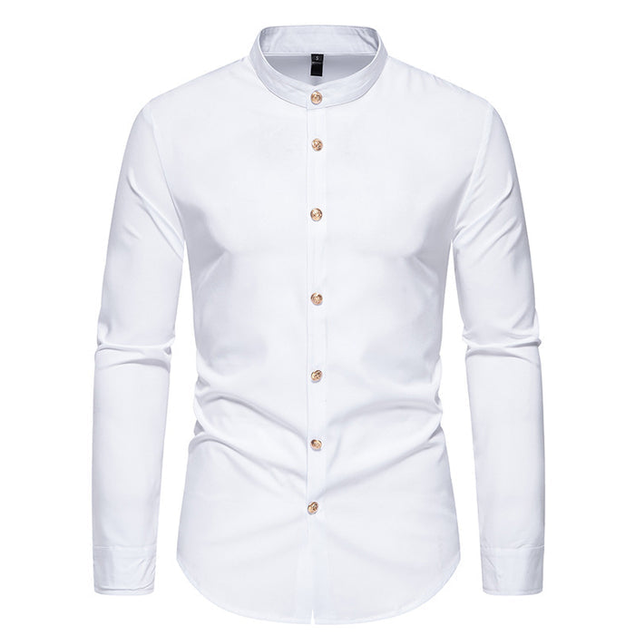 Men's Fashion Solid Color Party Shirt Metal Button Long Sleeve - Livefree