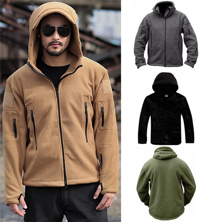 Men's Outdoor Warm Bladder Fleece Jacket Fleece Fleece Cold Proof Vest Hood Solid Color Hoodie - Livefree
