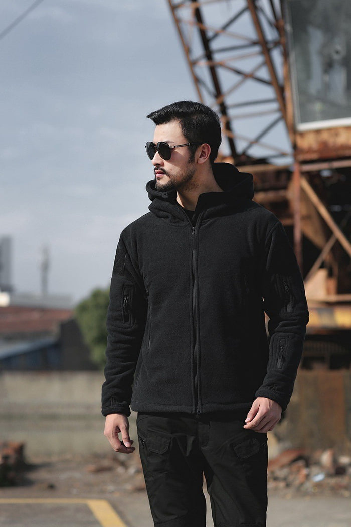 Men's Outdoor Warm Bladder Fleece Jacket Fleece Fleece Cold Proof Vest Hood Solid Color Hoodie - Livefree