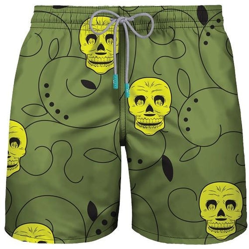 MID-LENGHT SWIM SHOR "DA SCULL" ARMY GREEN - shop.livefree.co.uk