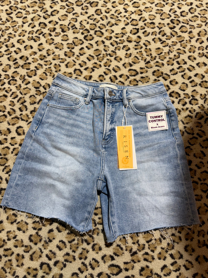 Mid Length Raw Hem Shorts