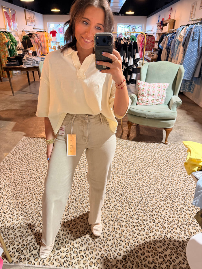 Mid Rise Almond Straight Jean