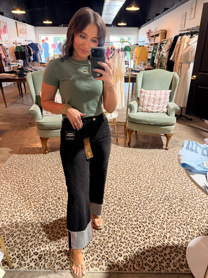Mid Rise Black Cuffed Jean