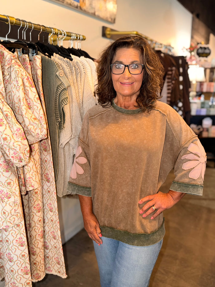 Mineral Washed Flower Patch Top