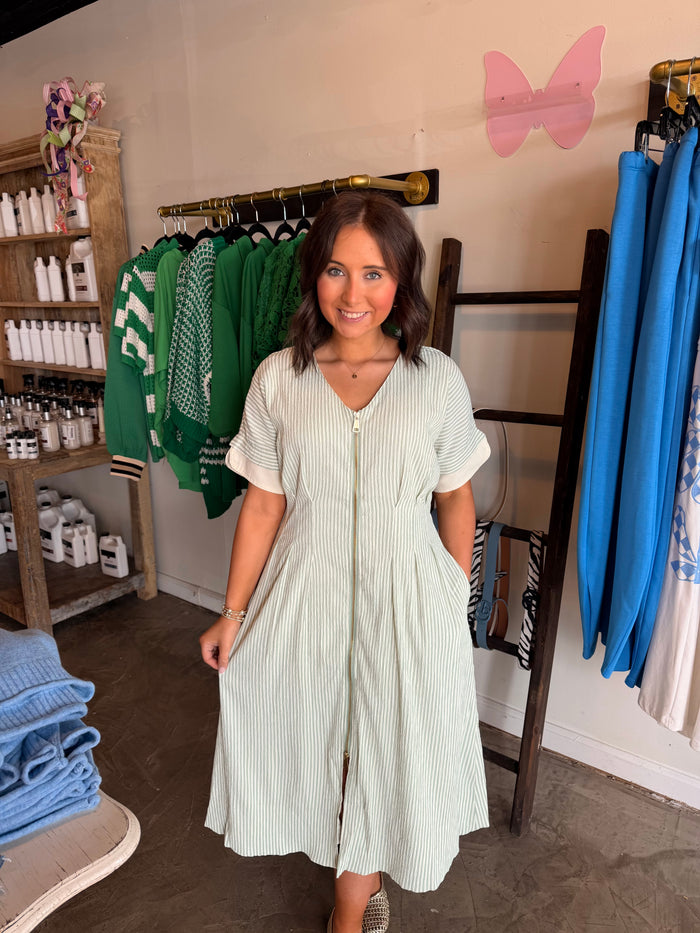 Mint Textured Zipper Dress