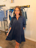 Navy Collared Swing Dress