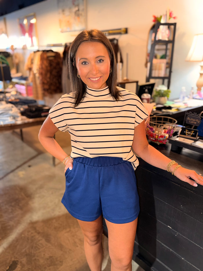 Navy Khaki Stripe Mock
