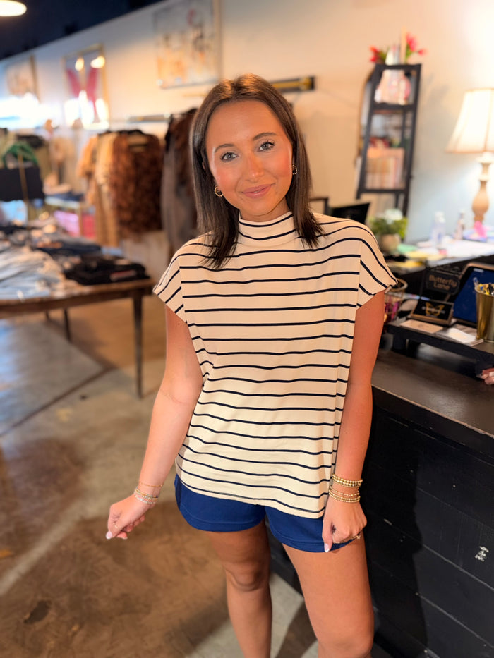Navy Khaki Stripe Mock