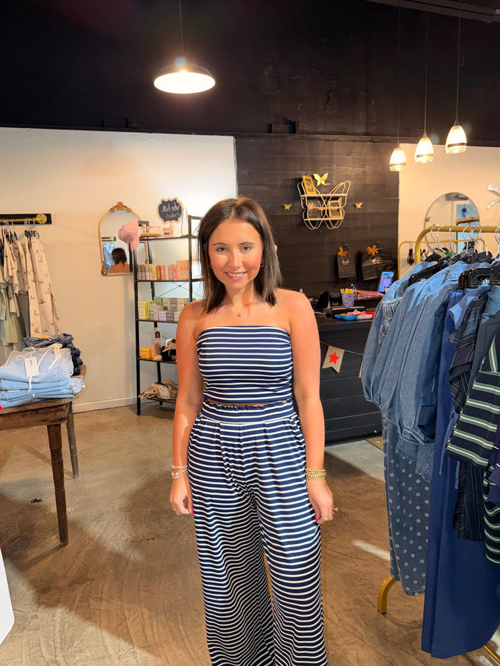 Navy Striped Pant