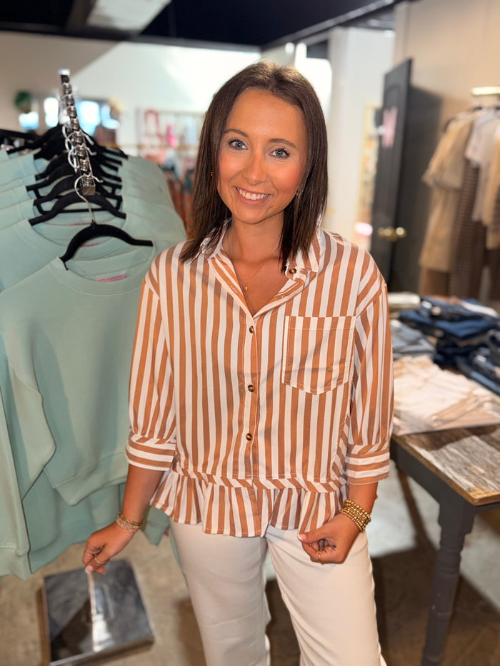 Neutral Ruffle Hem Blouse
